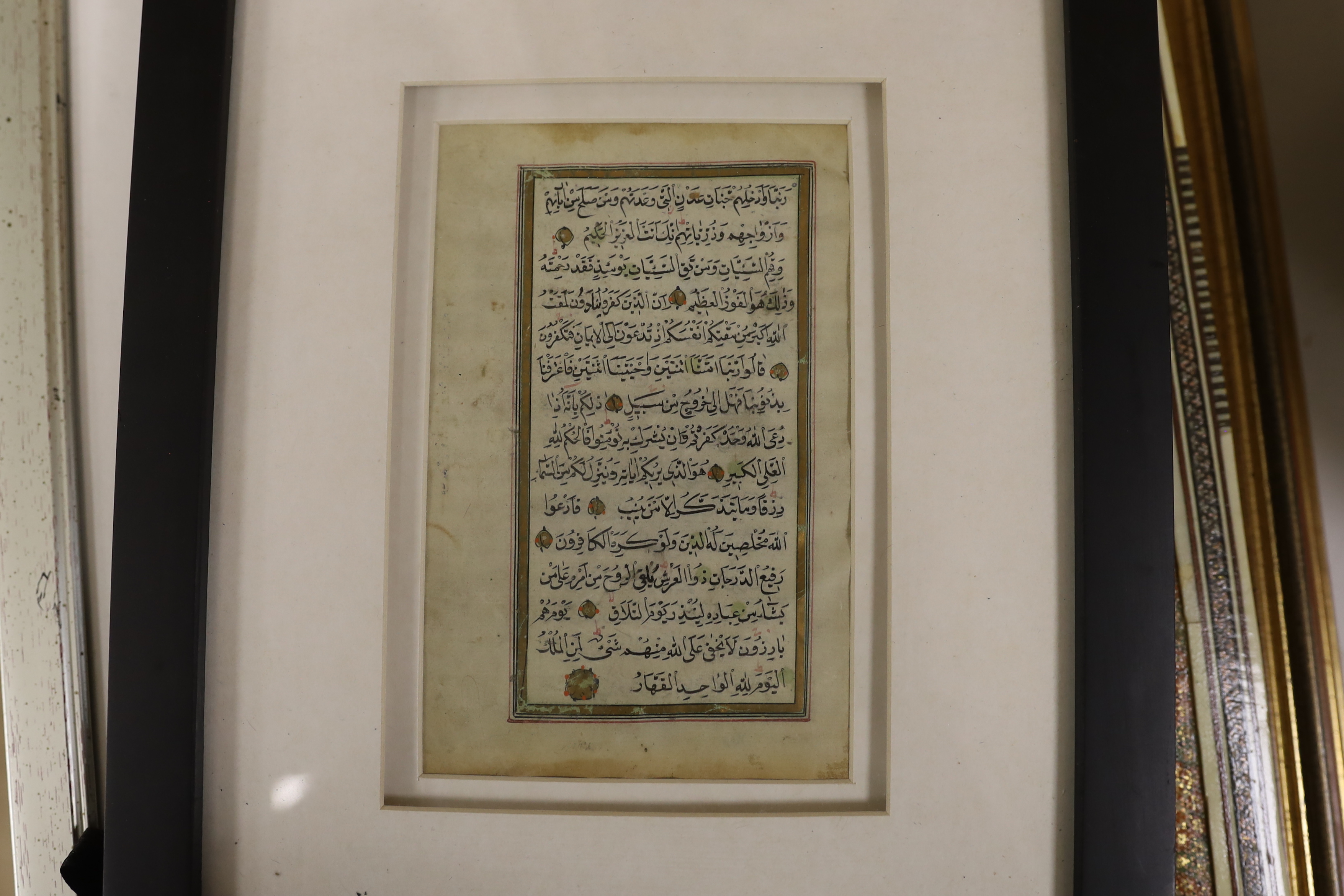 A collection of Persian and Indian illuminations, including processions, emperors and attendants and ink manuscripts, largest 31 x 24cm